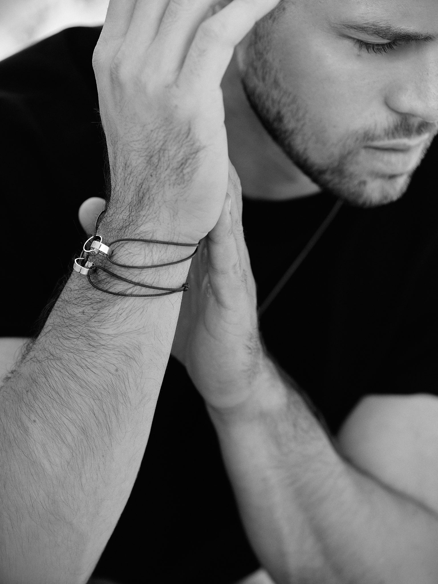 Power ON Men Cord Bracelet - Double Ring